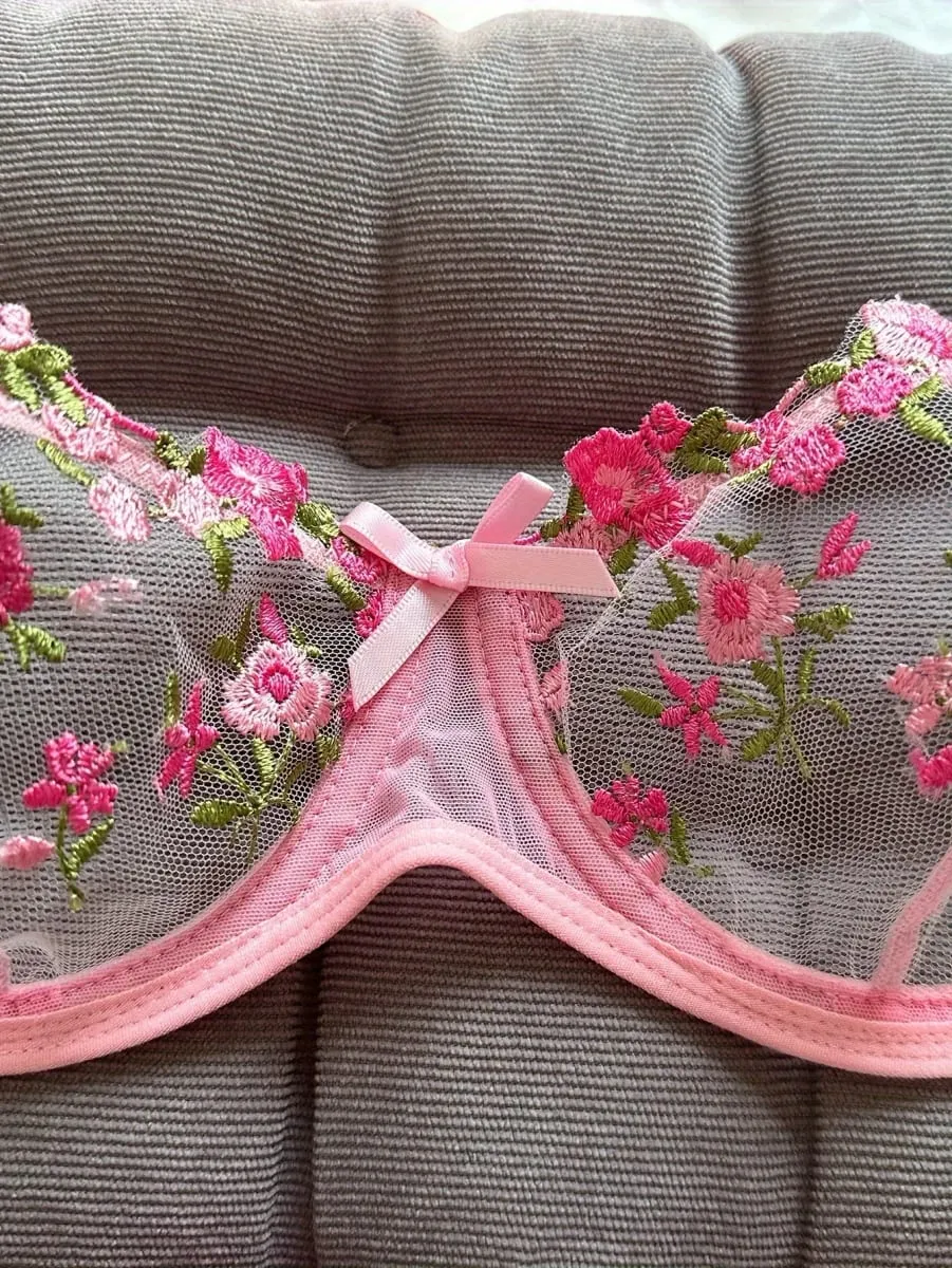 Lencería de noche para mujer, ropa interior Sexy hermosa de 2 piezas con bordado floral, conjunto de lencería erótica, conjuntos de mujer