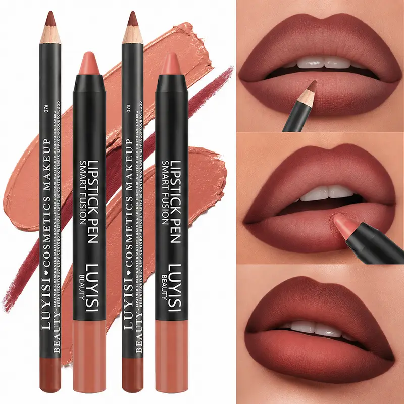 2pcs/set Lip Makeup Set: 1 Matte Lip Liner + 1 Soft Matte Lipstick Pencil. A perfect match long-lasting matte and waterproof