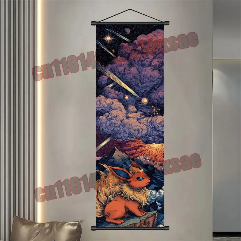 Printed Pokemon Poster Anime Wall Artwork Gengar Eevee Pikachu Images Scroll Paintings Retro Artist Home Living Room Decor