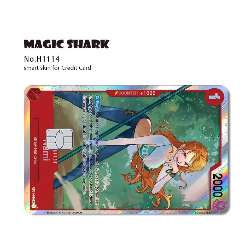 Magic Shark Luffy Nami Ace Zorro OP TCG Card Style Lazer Holographic Thin Sticker Film Skin for Debit Credit Card