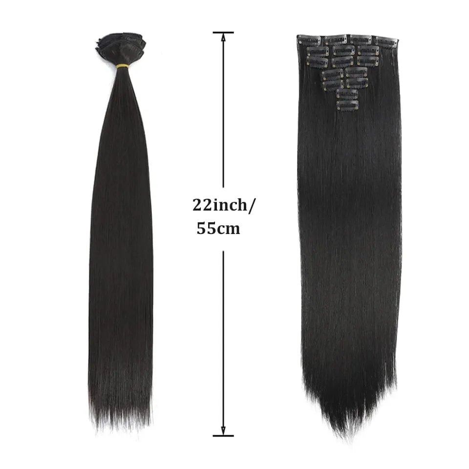 Synthetic 7-piece set with 16 card synthetic straight hair extensions suitable for women's daily party use