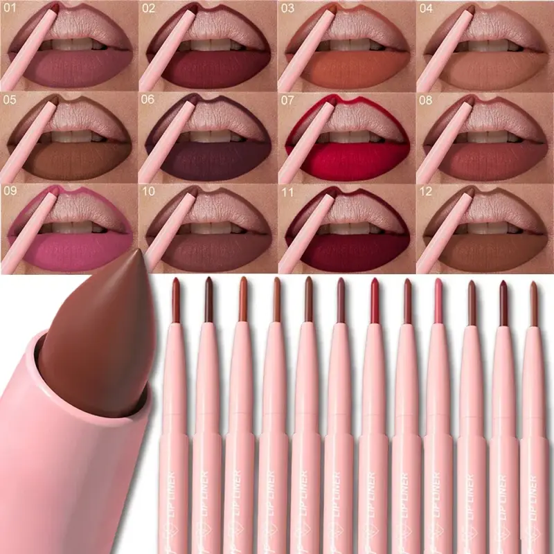 12 Farve Vandtæt Lip Liner Blyant Mørkerød Brun Læbestift Blyant Lip Outline Nøgen mat læbestift Crayon Contouring Tint Makeup