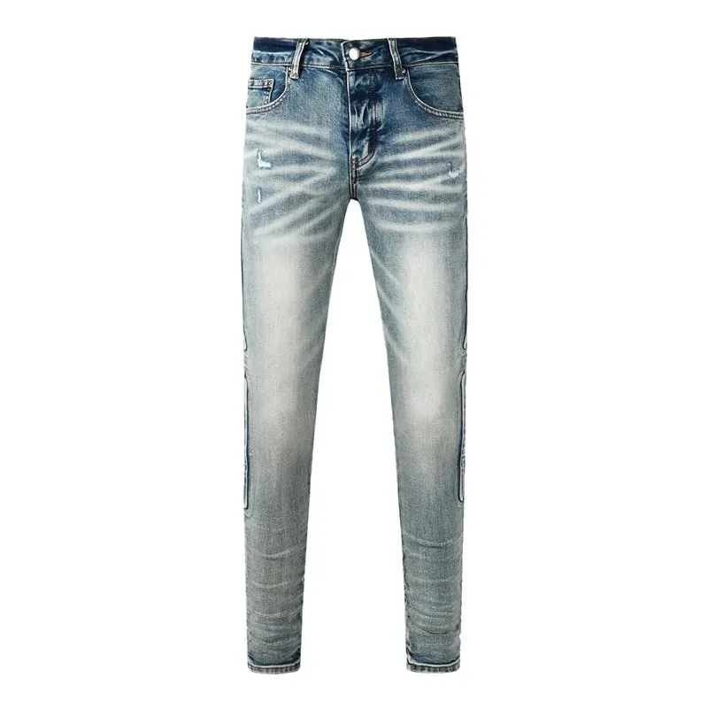 Fashion Americans Brands Men's Jeans Luxury Streetwear Holes Long Trousers Quality Male Stretch Slim Pants Skinny Trousers