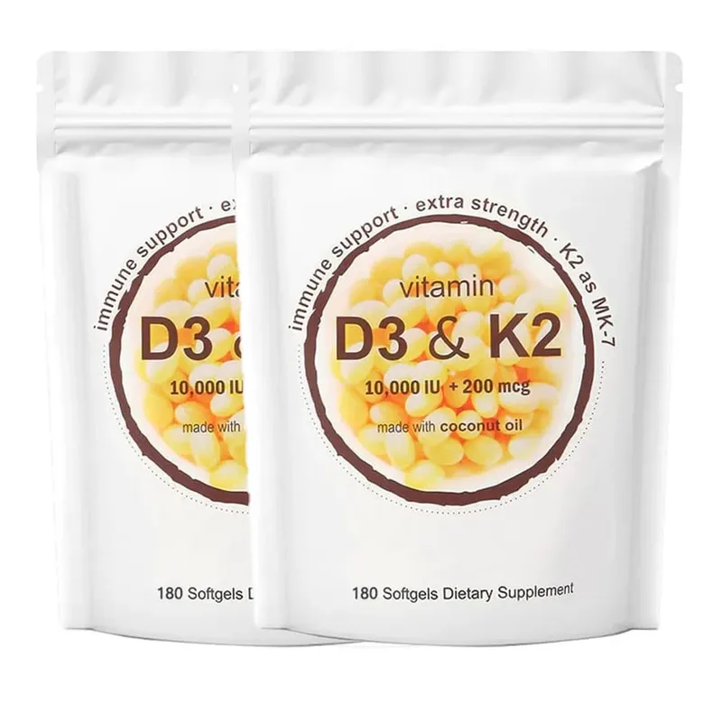 180/300 Vitamin D3 K2 Softgel Supplement with Coconut Oil - 2-in-1 Vitamins D & K Complex | Extra Strength Easy to Swallow