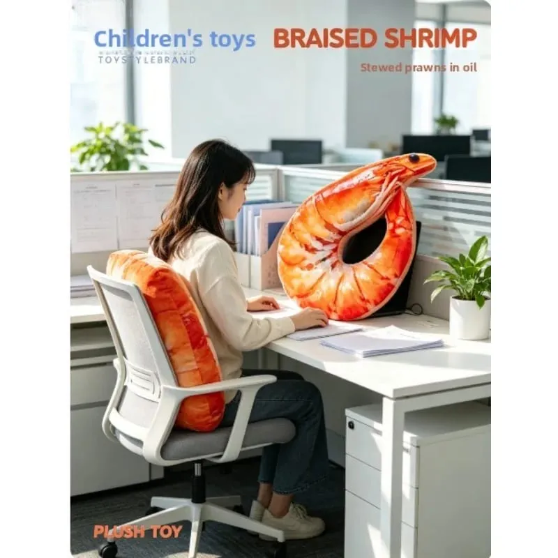 Funny Shrimp Neck Pillow Soft Plush U-shaped Travel Pillow 3D Simulation Neck Cushion for Car Airplane Office Nap