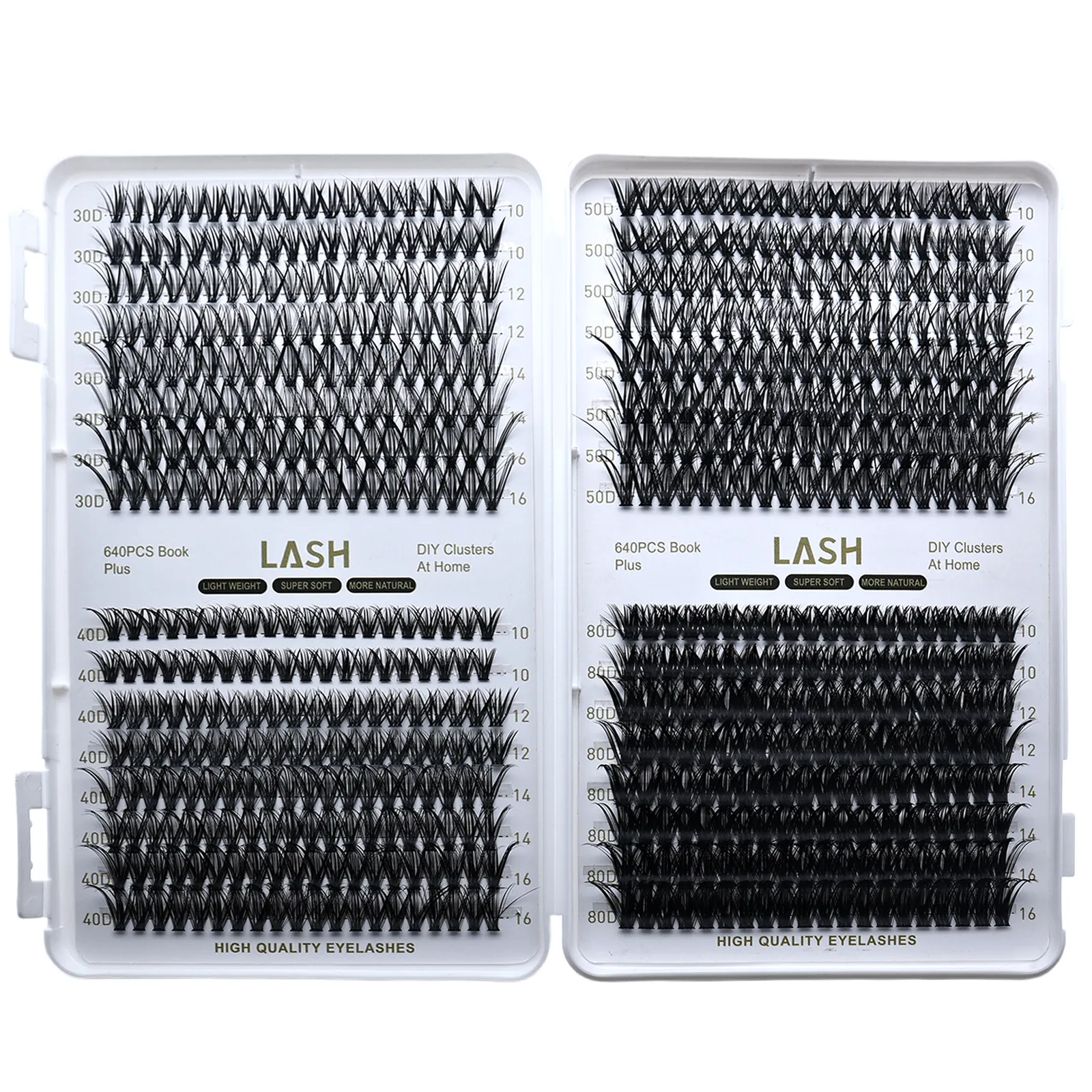 DIY Lash Cluster Book 640Pcs 30D‑80D Mixed Density D Curl 10‑16mm Mixed Length Individual Eyelash Clusters Home Eye Makeup Tool