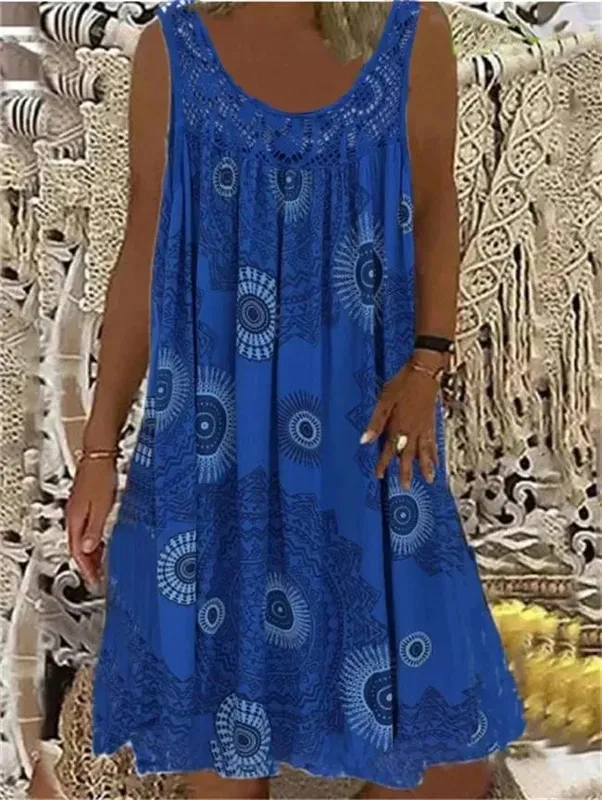 Women's S-5XL size Digital printed off shoulder sexy camisole loose fitting dress lace casual dress summer dress
