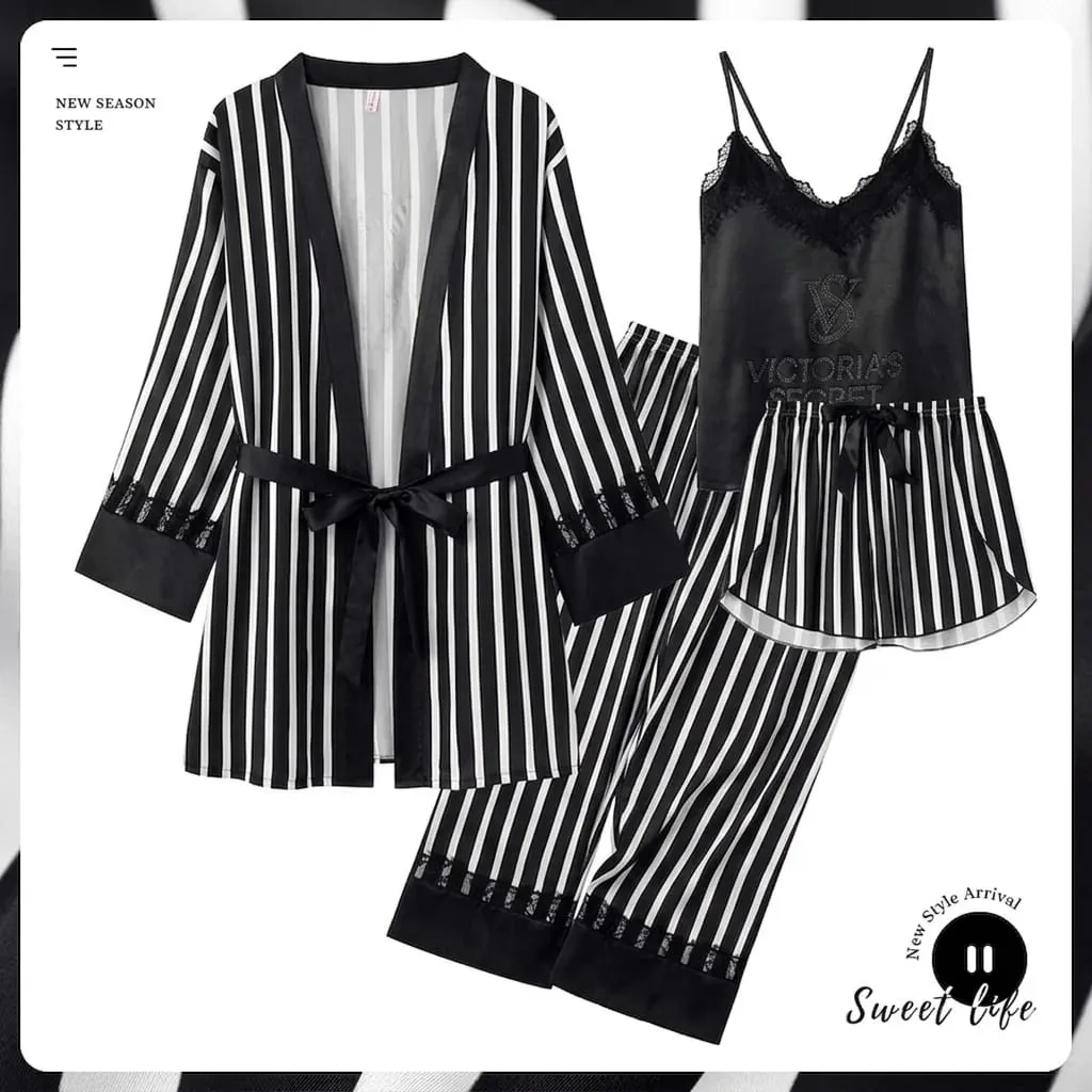 Sleepwear Chemise Nightwear Underwear Ice Silk Pajamas Set Robe New Victoria's Secret Sexy Womens Lace Trim Homewear Ladies