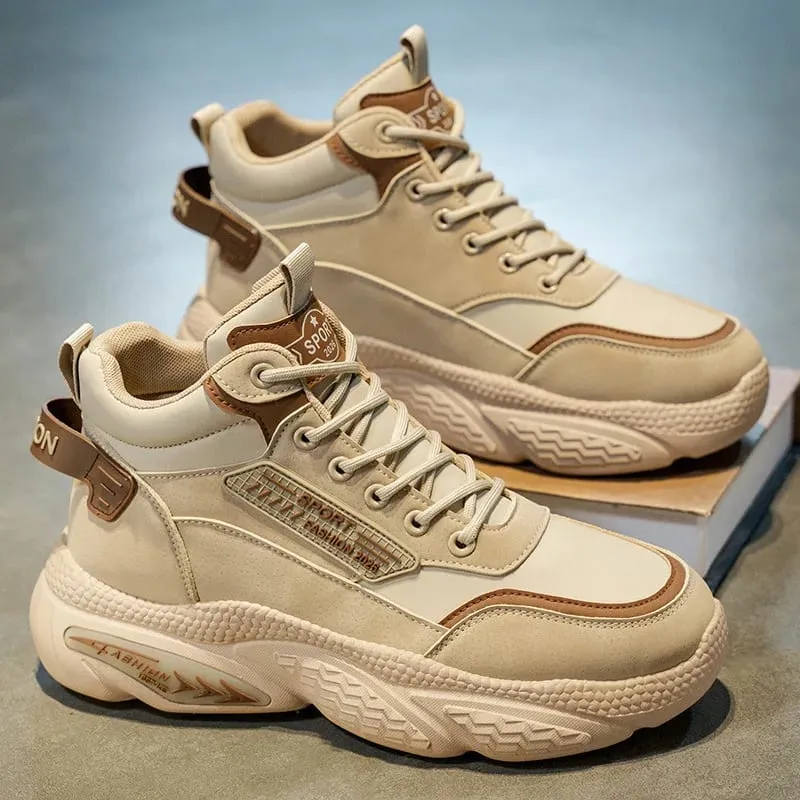 Men's High Top Sneakers Luxury Designer Men Boots Outdoor Fashion Lace-Up Casual Shoes High Quality Leather Platform Boots Male