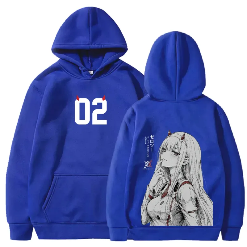 in the FRANXX Harajuku Anime Zero Two Hoodies Streetwear Men Women Clothing Long Sleeve Oversized Fleece Hooded Pullover