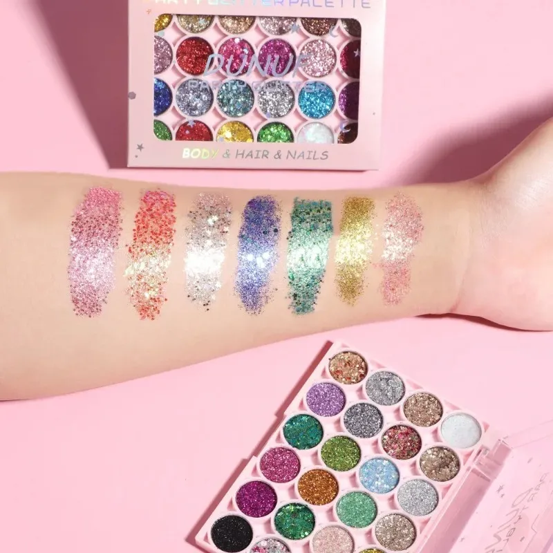 24 Colors Body Face Glitter Gel Palette Multifunctional Waterproof Eye Hair Loose Sequins Eyeshadow Party Deco Makeup Cosmetics