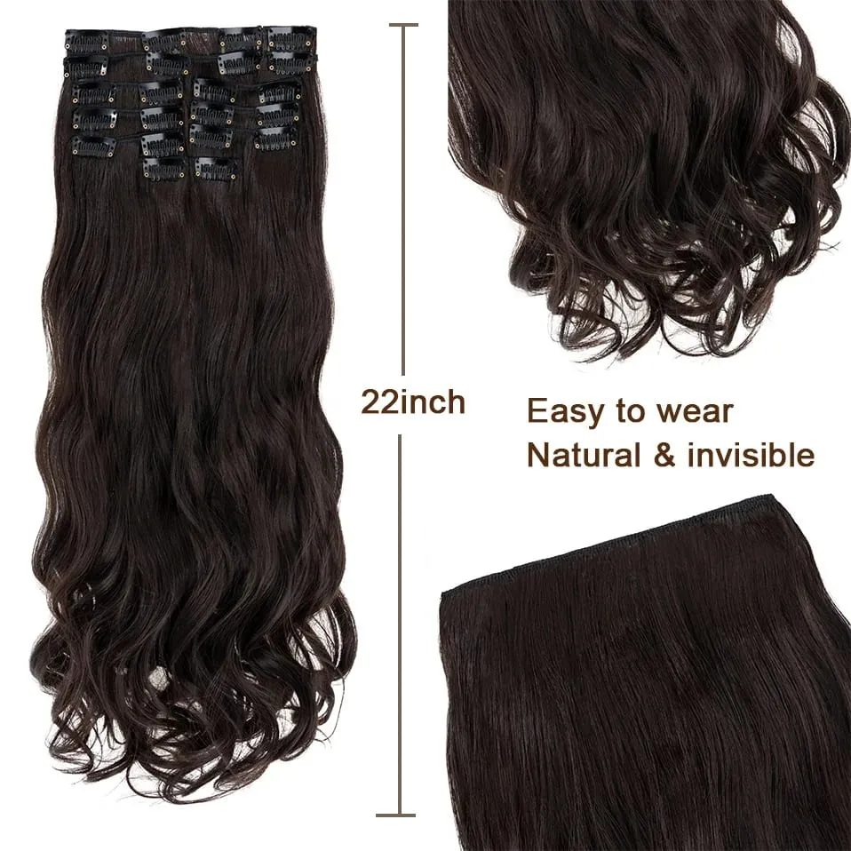 180g 12PCS Wavy Clip in Hair Extensions 22" Long Synthetic Thick Clip On Hair Extensions for Women Full Head Hairpiece