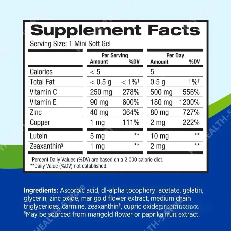 2 Eye Vitamins Lutein and Zeaxanthin Supplement with Vitamin C Vitamin E Zinc and Copper 120 Softgels (Minigels)