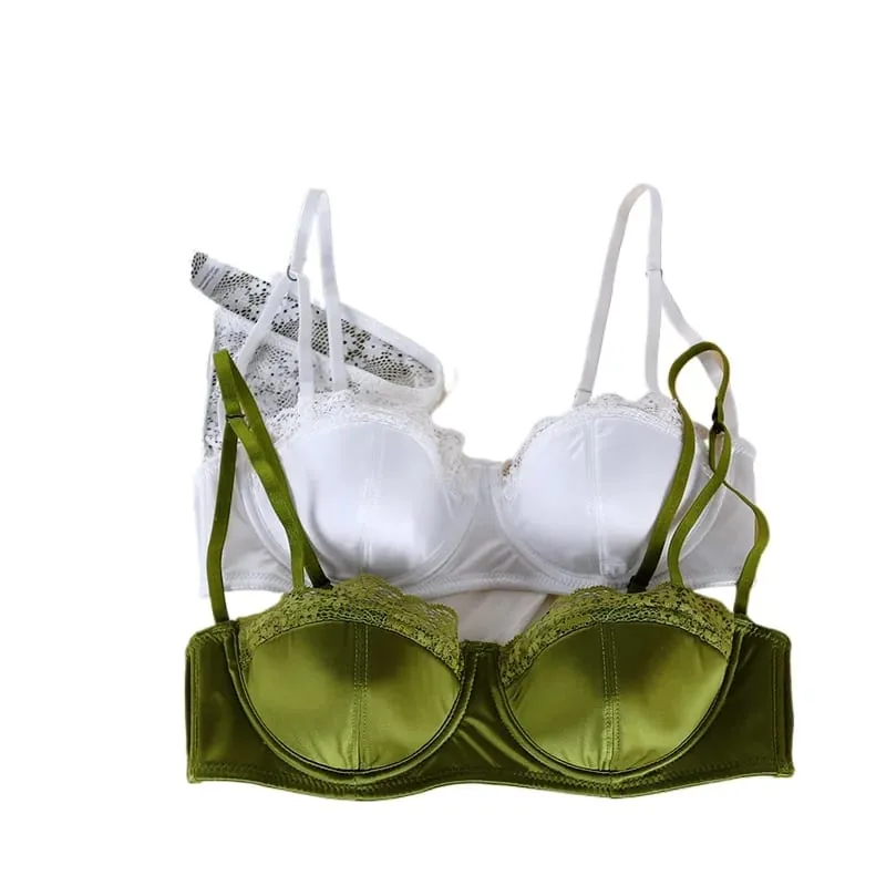 Sujetador de media copa con adorno de encaje para mujer, conjunto de lencería blanca cómoda y fina, Bralette de talla grande, ropa interior Sexy, 1/2 taza