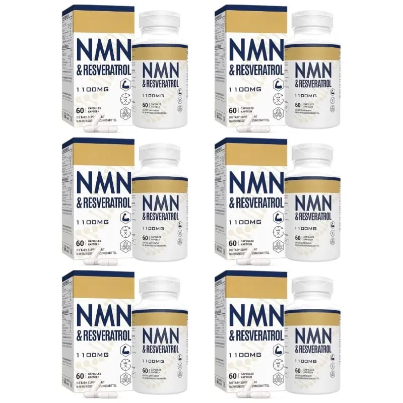 NMN & Resveratrol Capsules Antioxidant Complex Supplement with Black Pepper Extract 1100mg 60 Capsules