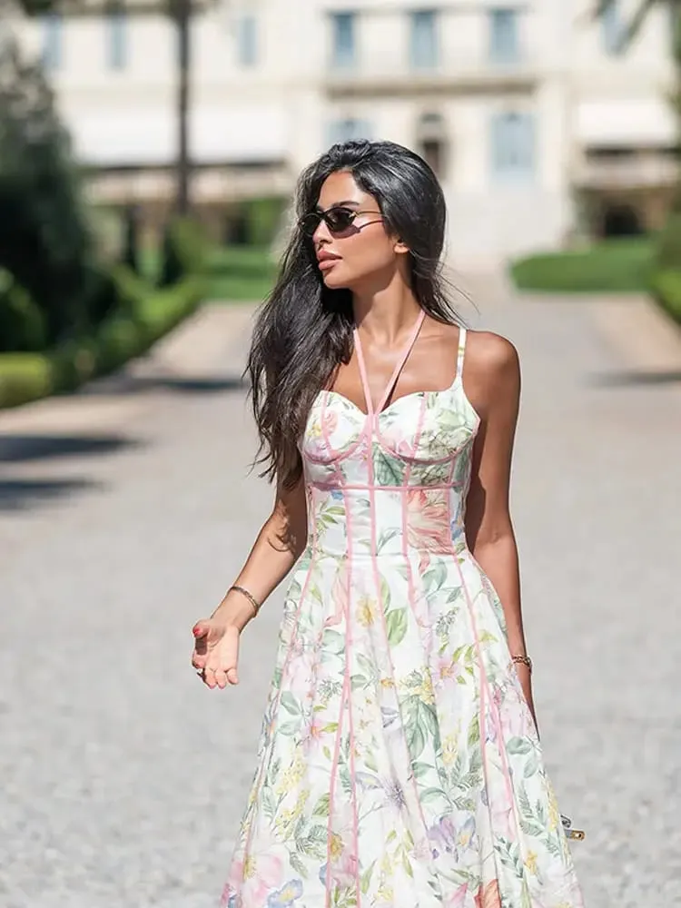 Elegant Printed Women's Dress Sleeveless Halter Waist-Closed A-Line Lady Dresses 2026 Spring Summer Fashion Female Vacation Robe — image 5