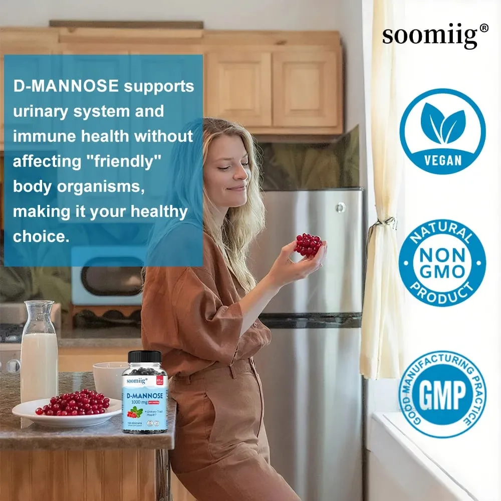 D-Mannose 1000mg Capsules with Cranberry - Supports Urinary Tract and Bladder Health Promotes Digestive Health - 120 Capsules