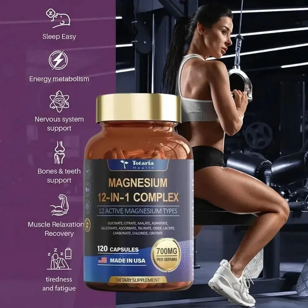 12 in 1 Magnesium Complex Capsules - Promotes Restful Sleep & Relieves Muscle Supports Bone Muscle and Heart Health