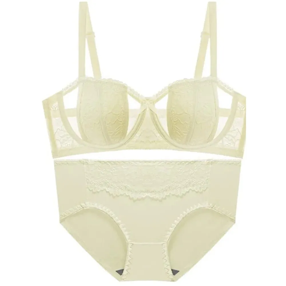 Big Bust Minimizer Bra Set 32‑38 AB Thin Lace Soft Underwire Anti‑Sagging Strapless Optional Sexy Ladies Brassiere Lingerie Kit