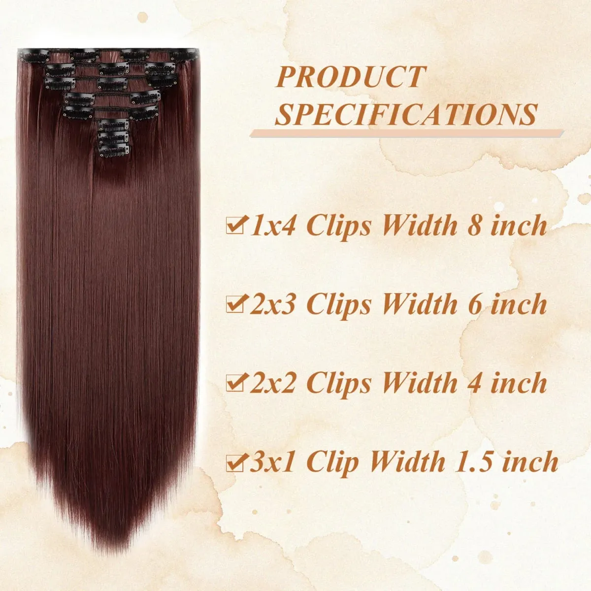 24 Inch 8 Pcs Clip In Hair Extension Straight Hair Extensions for Women Daily Wear Work & Casual Styling Synthetic Hair Pieces