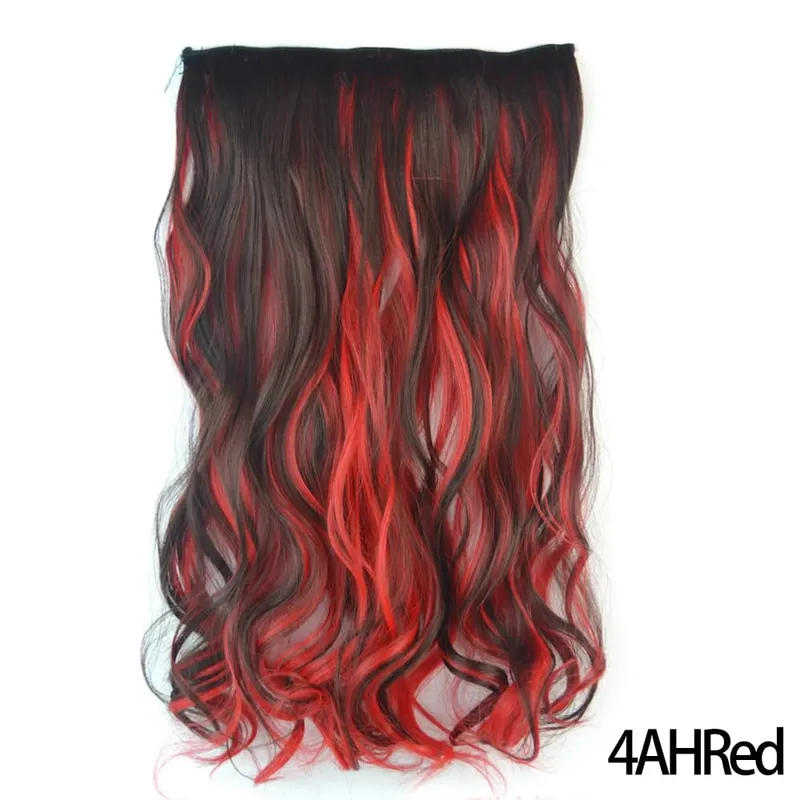 Longo reto encaracolado uma peça 5 clipes clip-in extensões 22 Polegada penteados resistentes ao calor cor mistura loira pedaço de cabelo para mulher