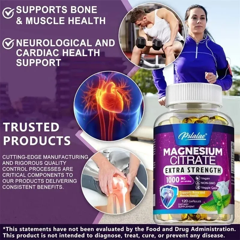 Magnesium Citrate 1000 Mg - Supplement for Stress Relaxation Bone Sleep Heart Health Nerve Muscle & Metabolism