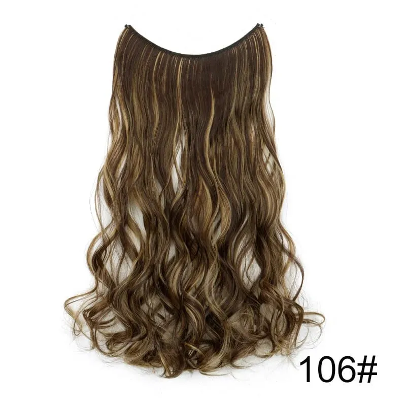 18Inch Synthetic Long Wavy Curly Halo Hair Invisible Fish Line Hair Extensions Heat Resistant Fiber Hairpiece For Women