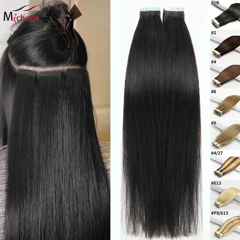 26 Inches Tape In Hair Extensions Straight 100% Human Hair Adhesive Replaceable Seamless Skin Weft Tape 20/40pcs Hair For Women