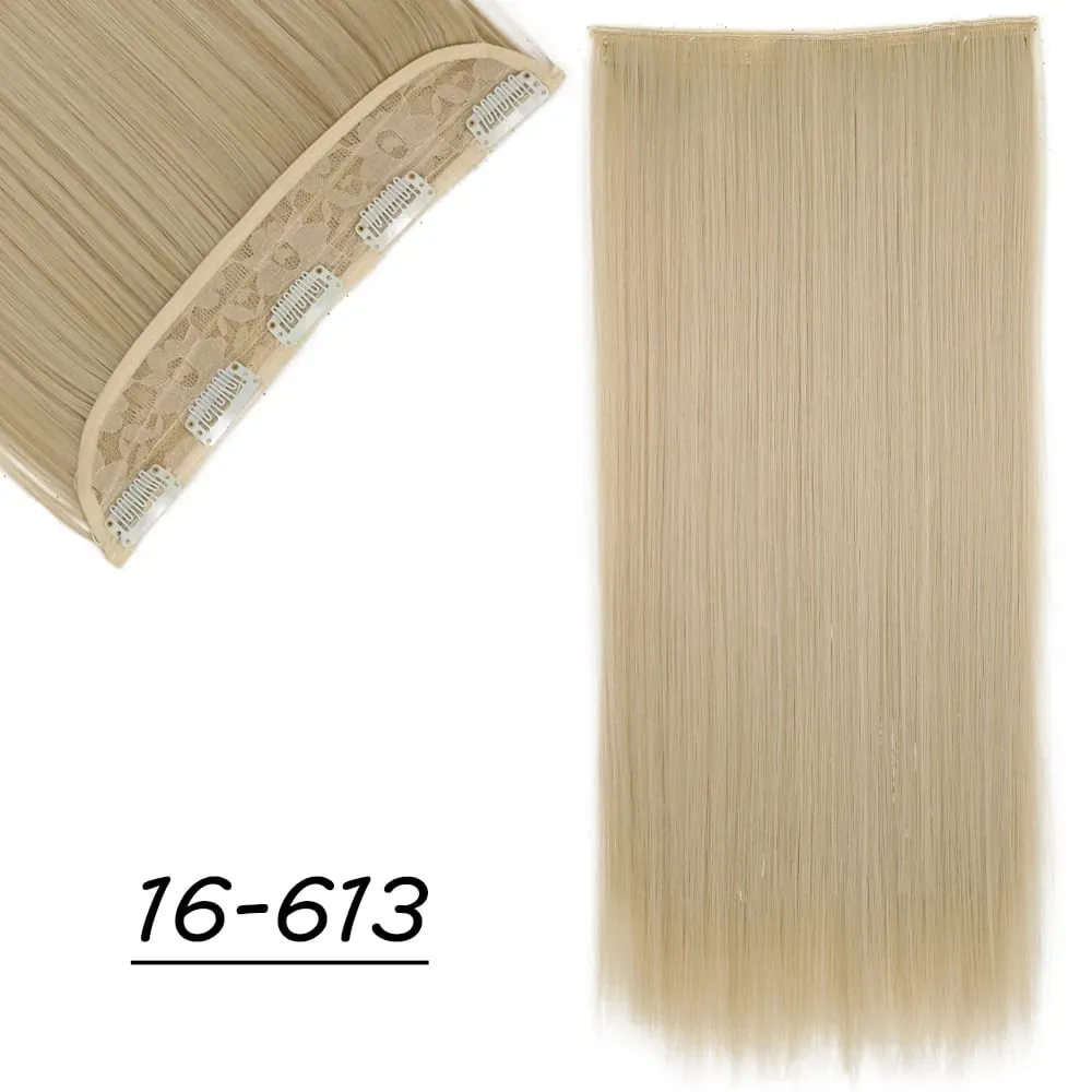 Synthetic 5 Clip In Hair Extensions Long Straight Hairstyle Hairpiece Black Brown Blonde 24Inch Natural Fake Hair For Women