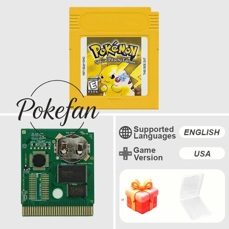 Pokemon Series Blue/Crystal/Gold/Green/Red/Silver/Yellow GBC Game in Box with Manuals for Video Game Cartridge USA Version
