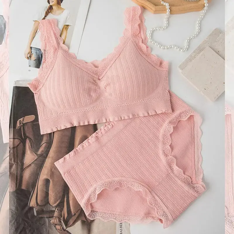 2025 Seamless Lace Back Bra Set U-Shape Sexy V-Neck Women's Underwear Full Cup Fixed Strap Home Clothes No Brand Registered