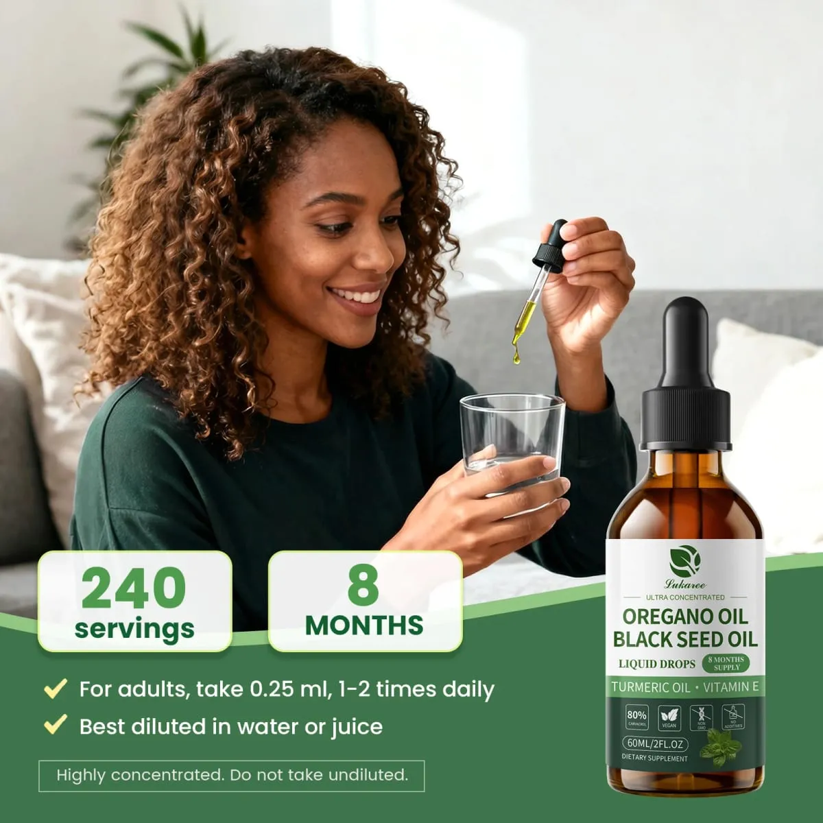 Lukaree 60ML Orgainc Oregano Oil Drop Support Respiratory Immune System Health Support Digestion and Intestinal Balance