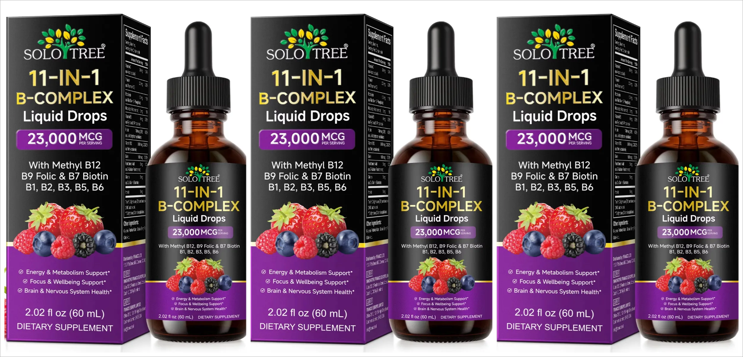 11 i 1 Vitamin B Complex Drops 23000mcg Vitamin B Oral Flydende Supplement til Energi Daglig Wellness Support 30 ML