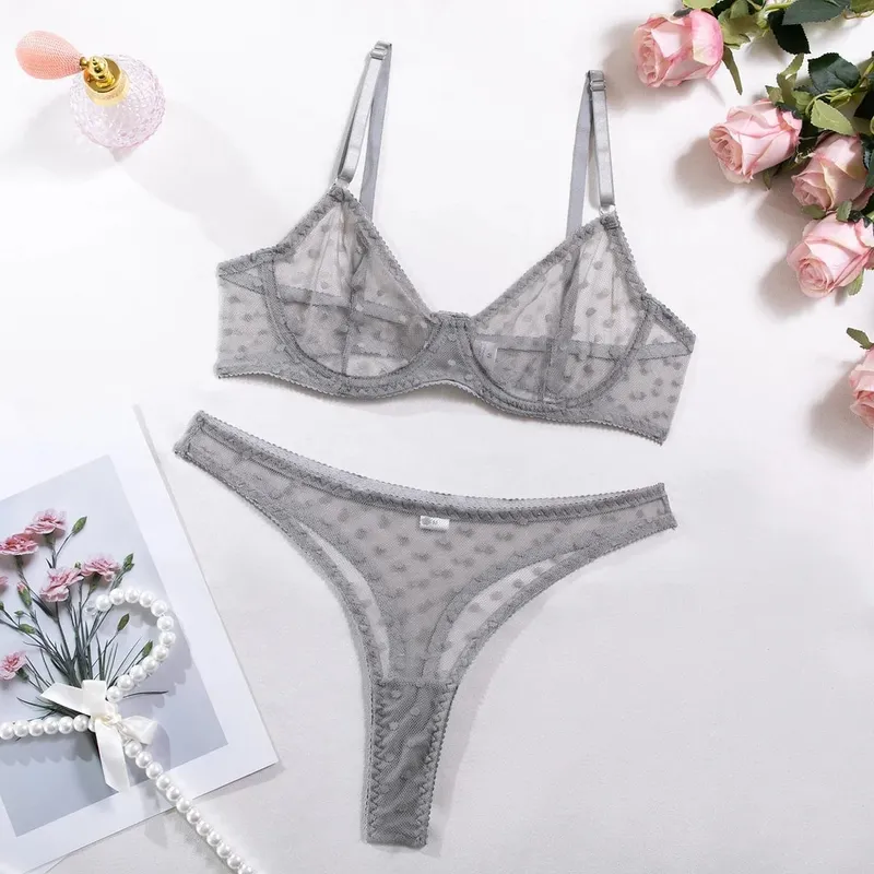 Sexy Polka Dot Women's Underwear Neon Green Bra with Support Brief Set Women 2 Pieces Short Skin Care Kits Exotic Sets
