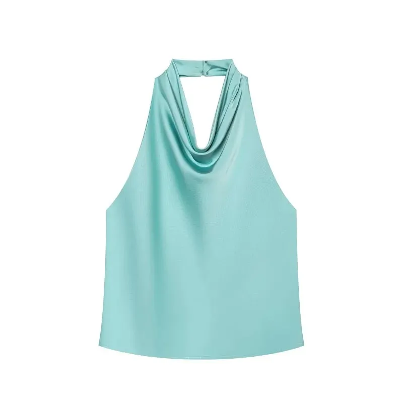 Satin Halter Tops for Women off Shoulder Backless Tops Woman 2026 Sexy Strapless Women's Tops Camisole Beach Top Female