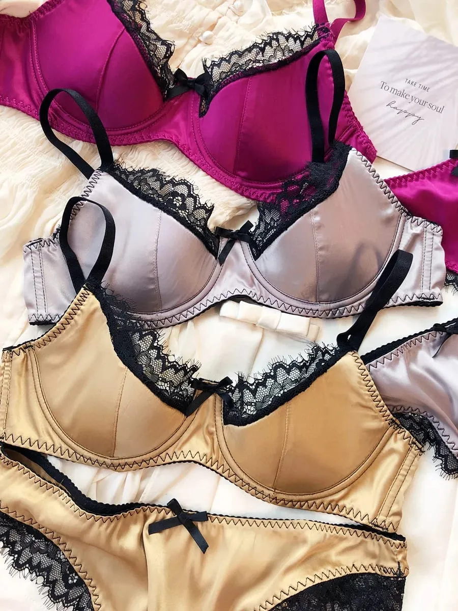 Sexet blonde tynde kop lingeri til kvinder fransk push up bh-sæt højkvalitets silkestof Komfort åndbart undertøj Intimates sæt