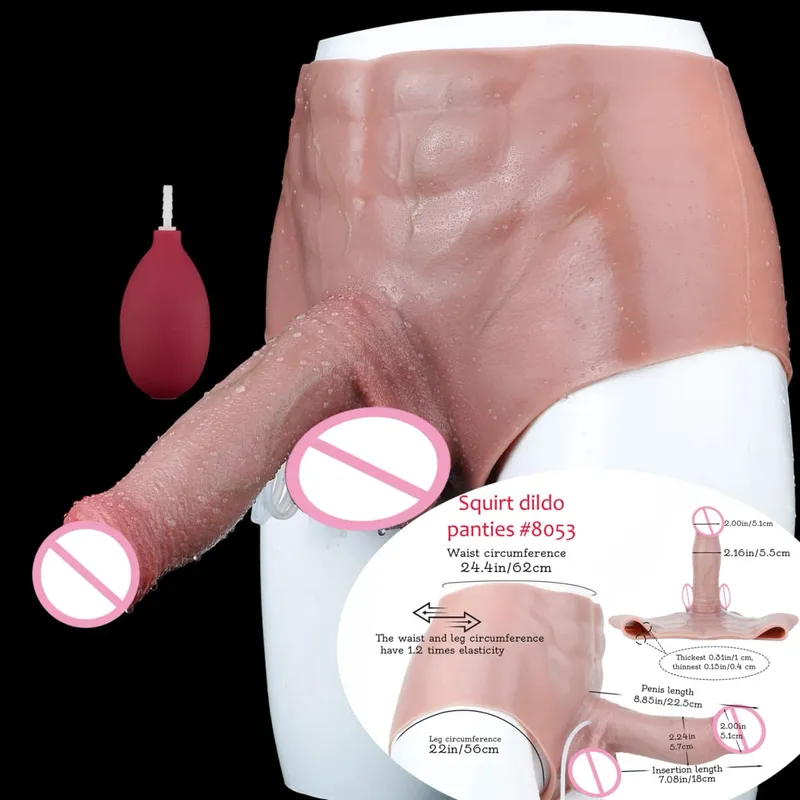 Black Nude Strapon Big Realistic Ejaculation Dildo Silicone Squirting Panties With Simulated Solid Penis Sex Toy For Women