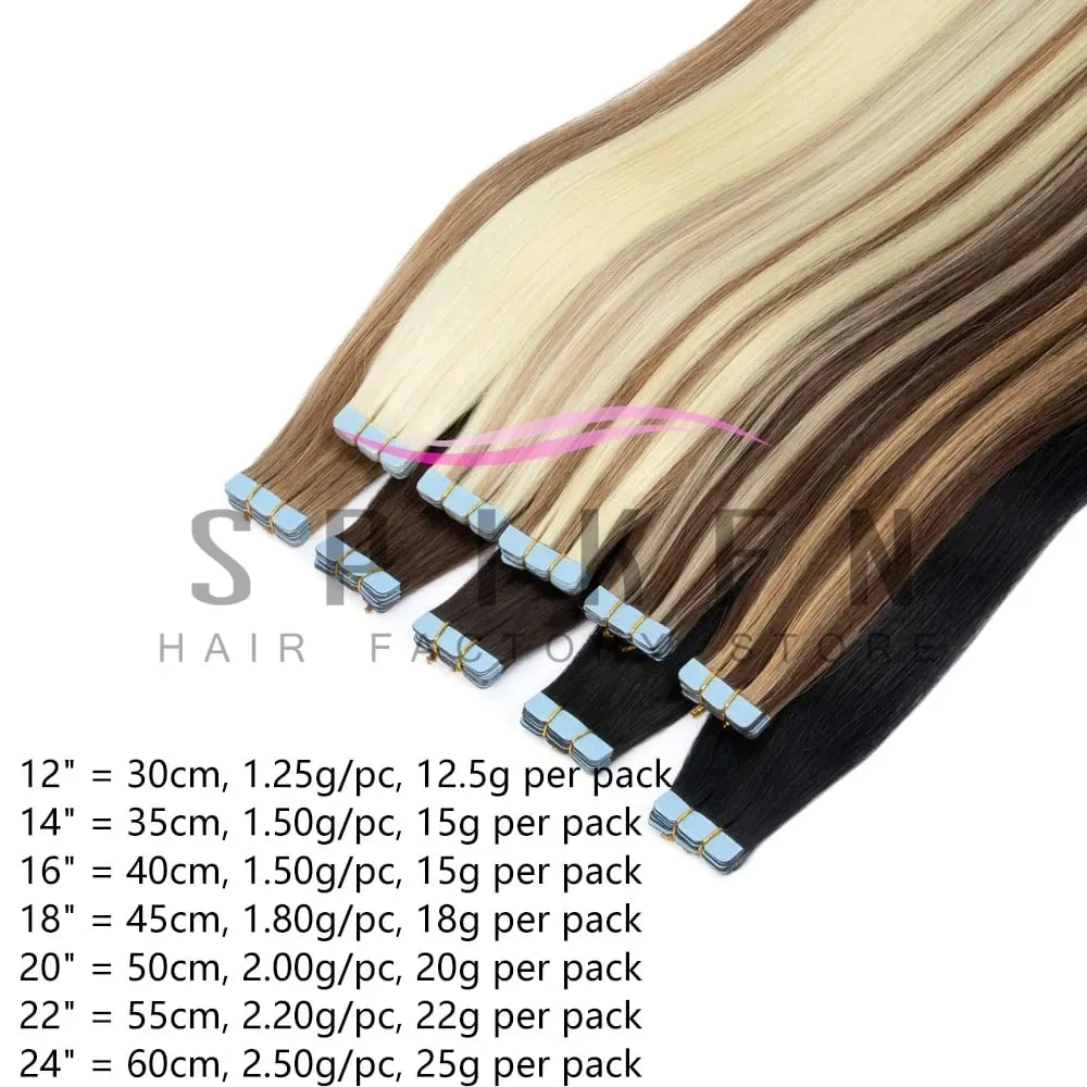 Mini Tape In Human Hair Extensions 12"-20" Machine Remy Skin Weft Adhesive Tape Hair Natural Black Tape Ons 10pcs for Women