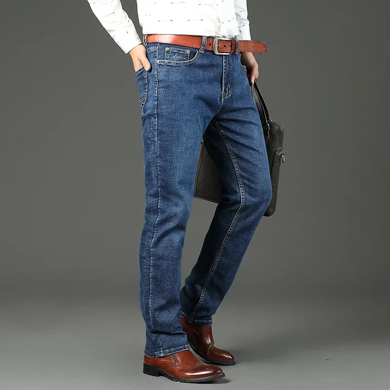 2026 Top Brand Four Season Men's High Quality Jeans Business Casual High Waist Washed Jeans Trousers Denim Pants