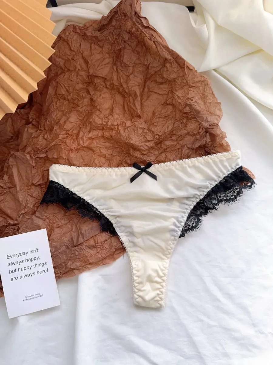 Satin Lace Lingerie Set for Women Push Up Bra & Briefs with Rabbit Ears Sensual Underwear