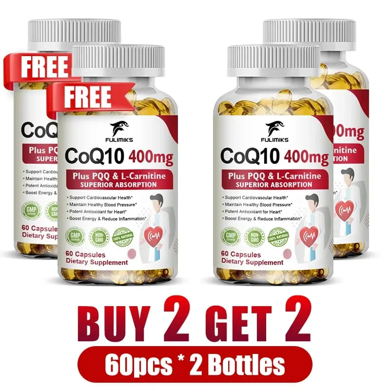 Buy 2 Get 2 Free! CoQ10 Ubiquinol 400mg Capsules Superior Absorption for Heart Health Cellular Energy & Antioxidant Defense