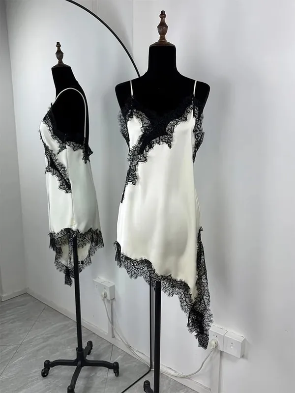 Trendix Black Lace Slip Dress Women exy Hollow Out Sleeveless Short Dresses Party Club Ruffle Loose Elegant Backless Mini Dress