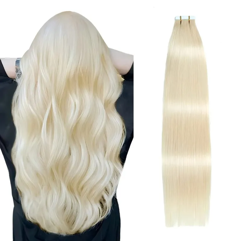 Red Color 20Pcs Tape-In Hair Extensions 100% Remy Human Hair Straight Highlight Color for Women Add Hair Length And Volume 50g