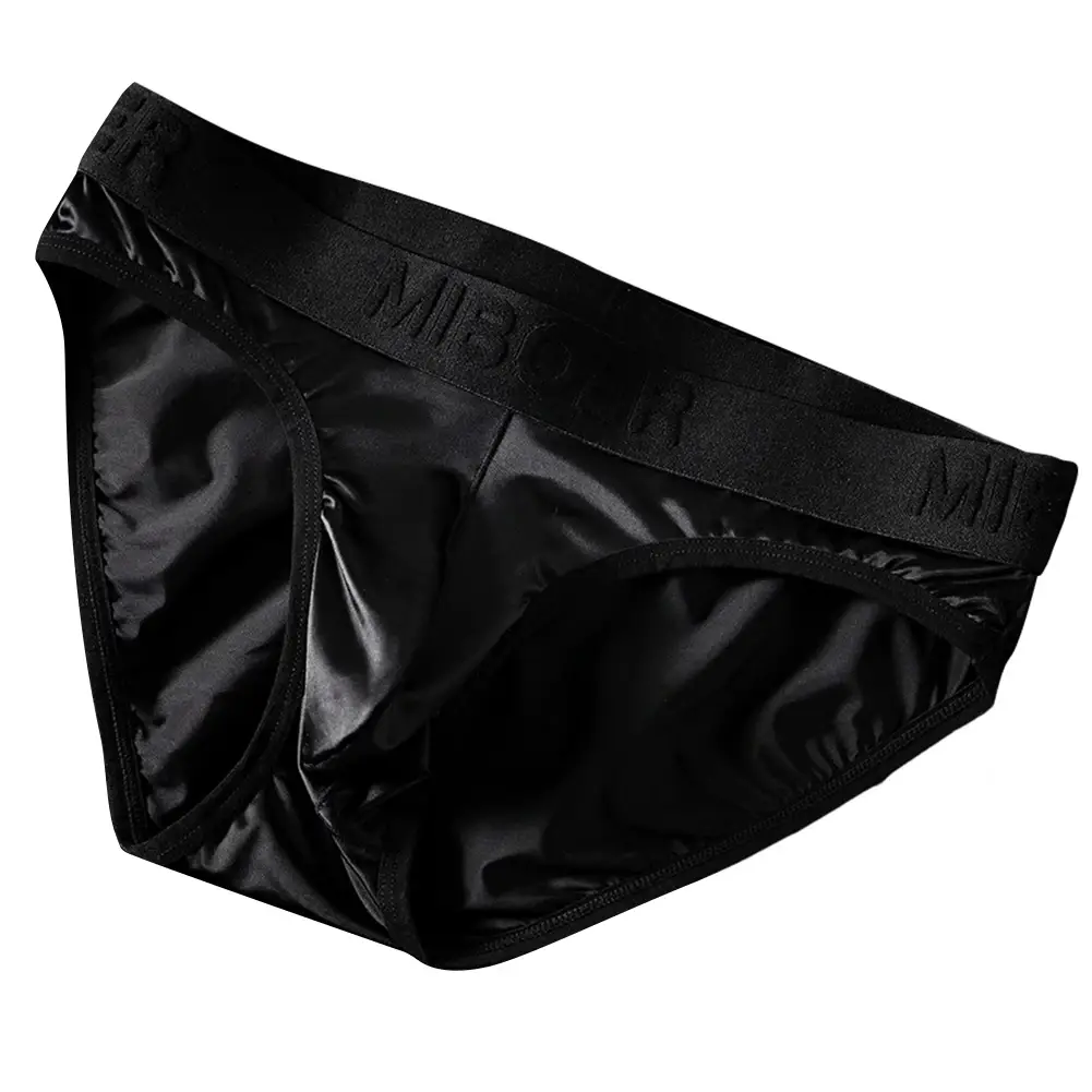 Low Waist Mens Briefs Underwear with Ice Silk Satin-like Fabric Bulge Pouch Smooth Stretch Breathable Underpants