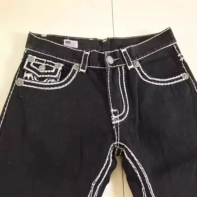 Eropah Amerika Fesyen Baru Lelaki Hitam Putih Kasual Bergaya Mudah Asas Lurus Plus Saiz Seluar Denim Seluar Jeans Lelaki