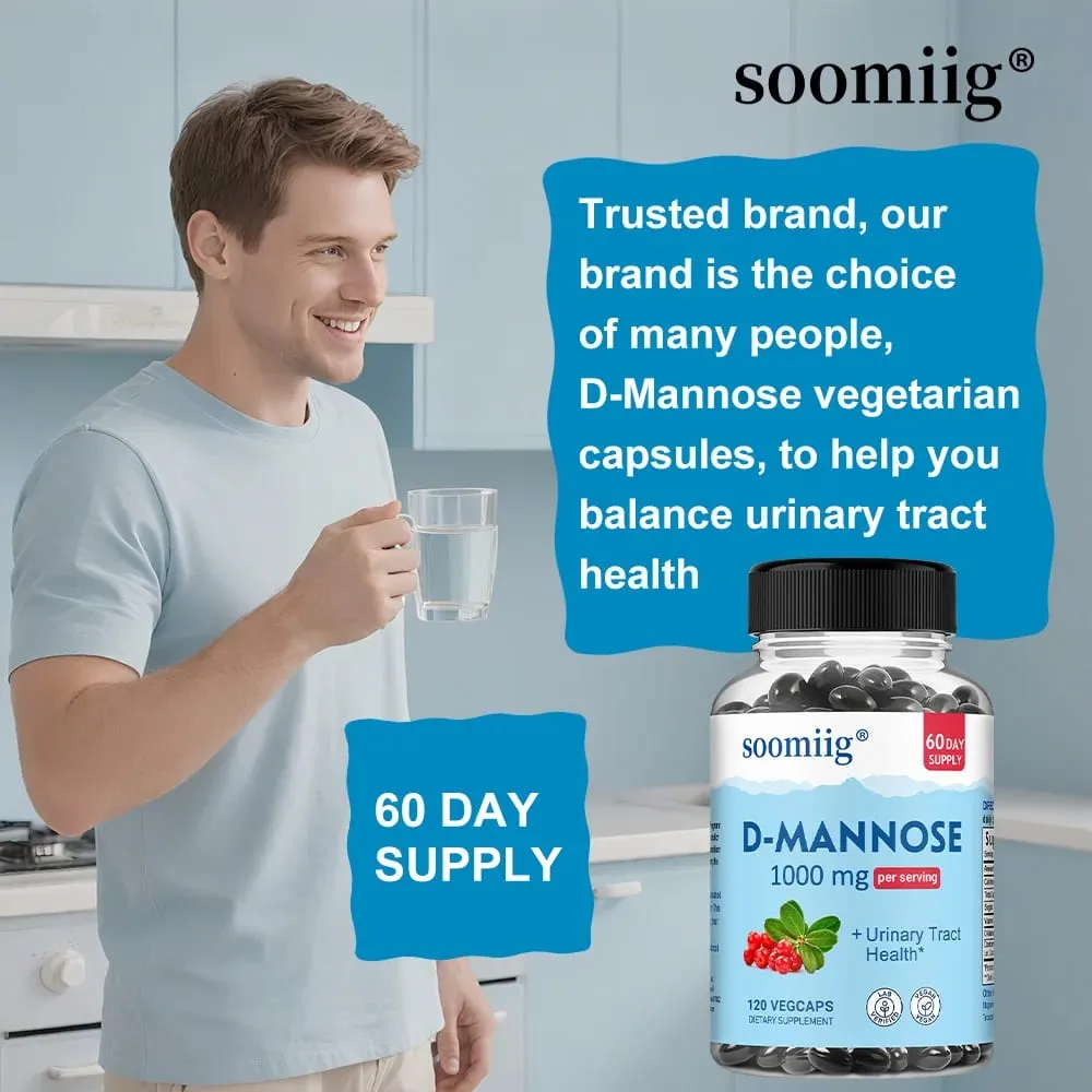 D-Mannose 1000mg Capsules with Cranberry - Supports Urinary Tract and Bladder Health Promotes Digestive Health - 120 Capsules
