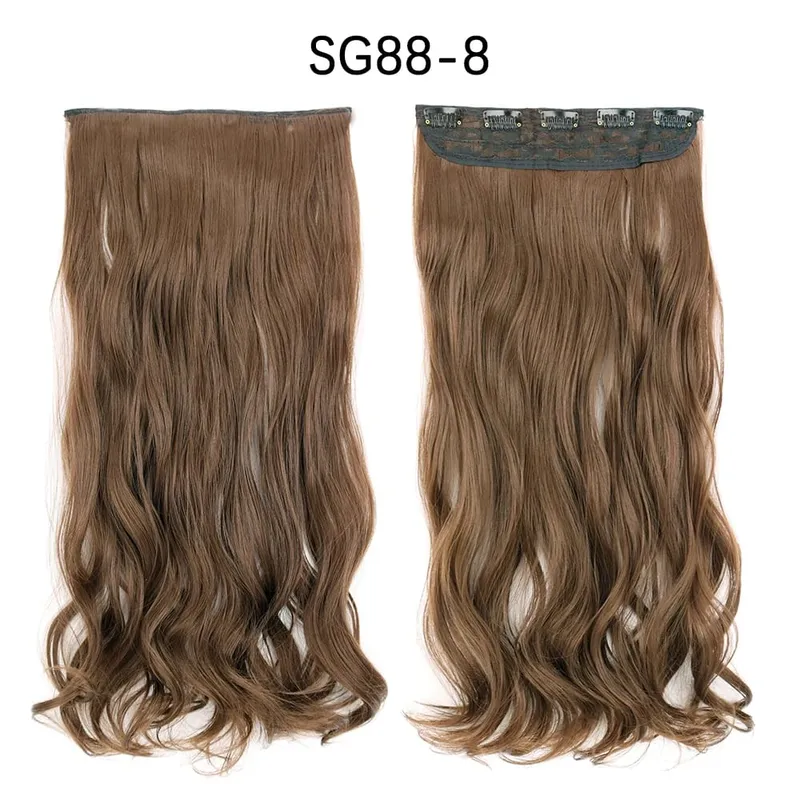 Azqueen Synthetic 5 Clips in Hair Extension Long Straight Hairpiece Haistyle high temperature fibert Golden brown black