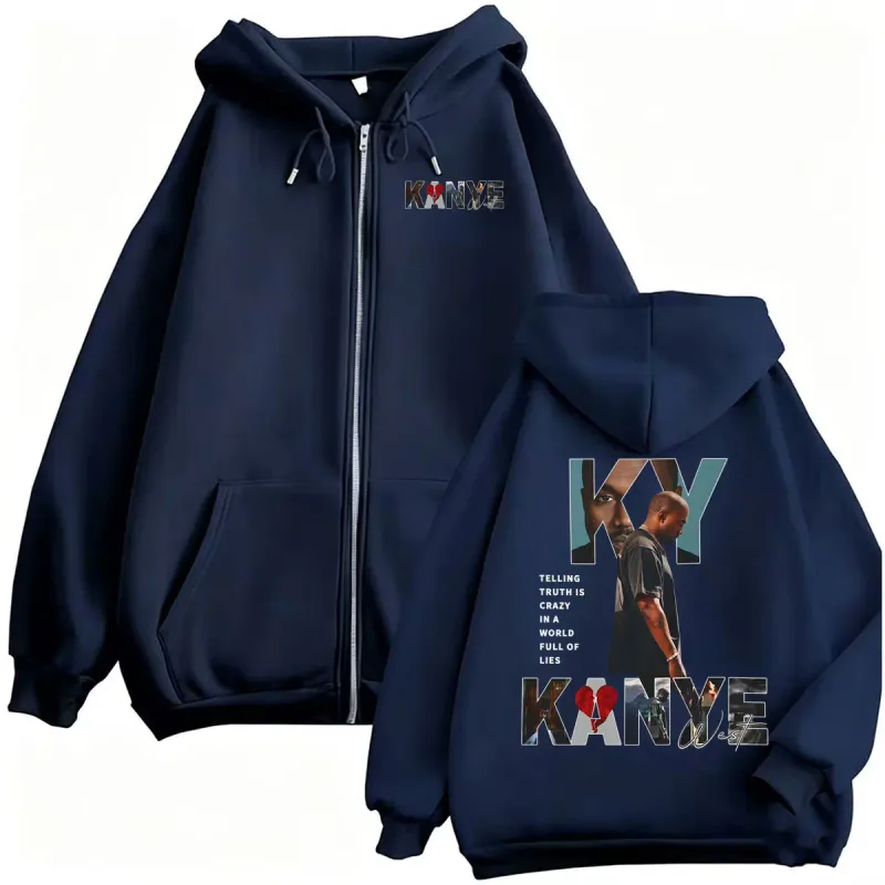 Kanye West Rapper Album 2026 Tour Zipper Hoodies Men Women Hip Hop Style Punk Jacket Sweatshirt Coat Fleece Casual Zip Up Hoodie