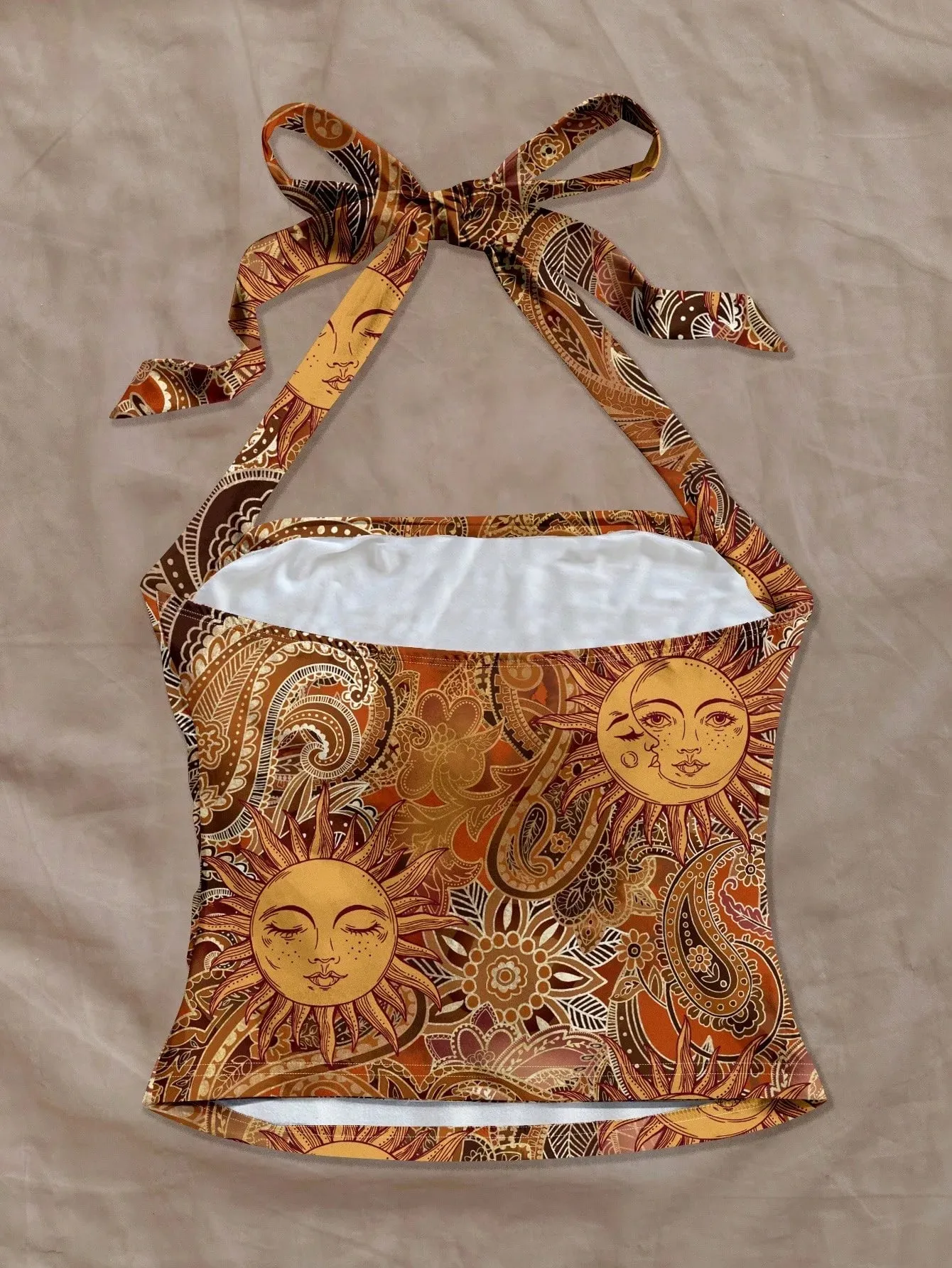 Women's Golden Sun God Paisley Full Print Halter Tank Top