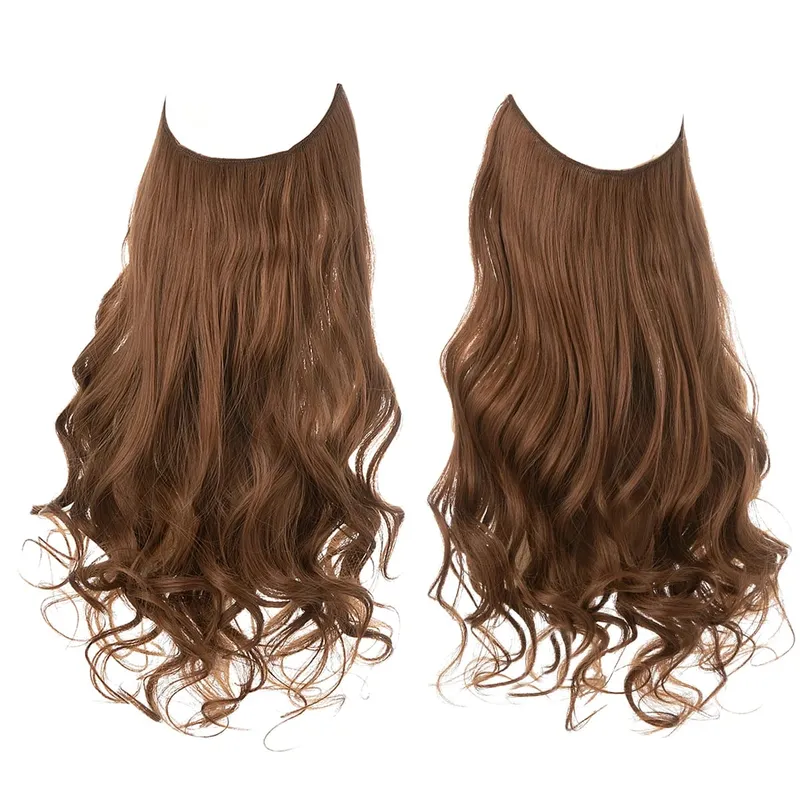 Sintético sem clipes na extensão do cabelo natural ombre preto loiro rosa uma peça onda longa fio invisível falso pedaço de cabelo